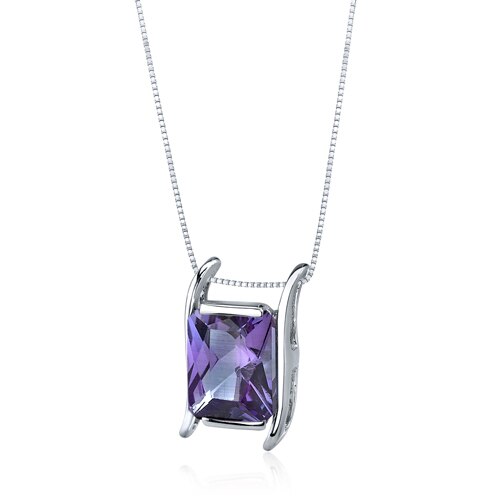Alexandrite Pendant Necklace Sterling Silver Radiant 4 Carats