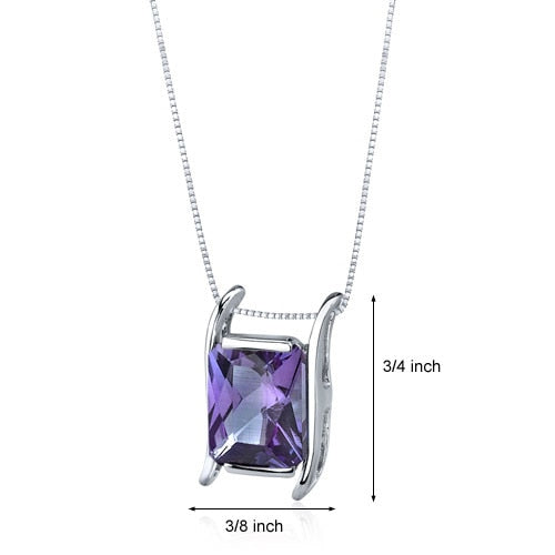 Alexandrite Pendant Necklace Sterling Silver Radiant 4 Carats