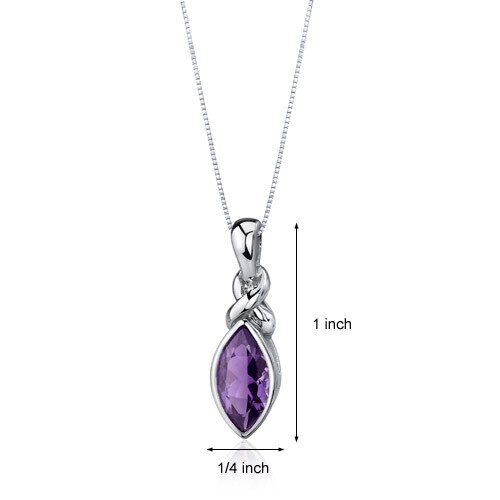 Amethyst Pendant Necklace Sterling Silver Marquise 1.5 Carats