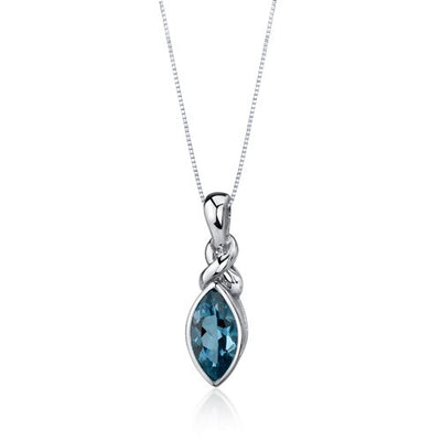 London Blue Topaz Pendant Necklace Sterling Silver 1.75 Carats