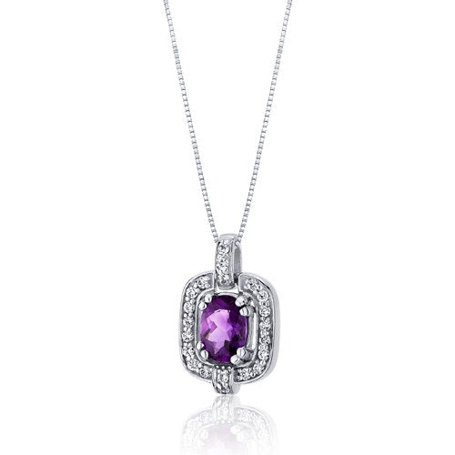 Amethyst Pendant Necklace Sterling Silver Oval 0.75 Carats