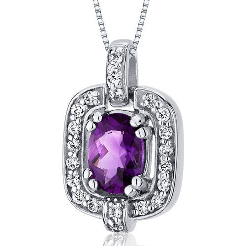 Amethyst Pendant Necklace Sterling Silver Oval 0.75 Carats