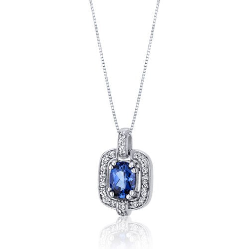 Blue Sapphire Pendant Necklace Sterling Silver Oval 1 Carats