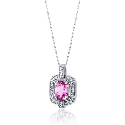 Pink Sapphire Pendant Necklace Sterling Silver Oval 1 Carats
