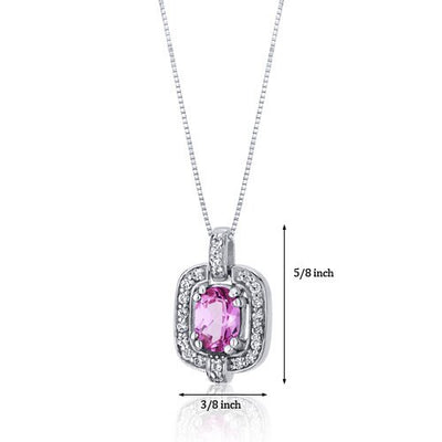 Pink Sapphire Pendant Necklace Sterling Silver Oval 1 Carats