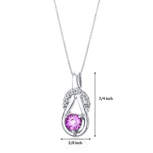 Pink Sapphire Pendant Necklace Sterling Silver Round 0.75 Cts