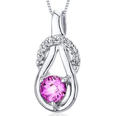 Pink Sapphire Pendant Necklace Sterling Silver Round 0.75 Cts