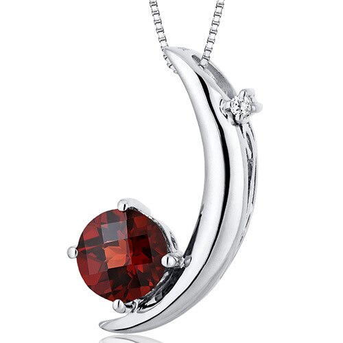 Garnet Pendant Necklace Sterling Silver Round Shape 1 Carats SP10266