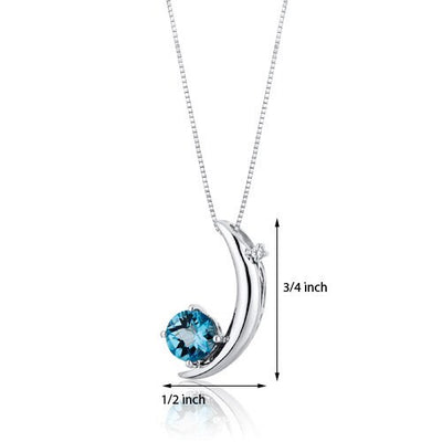 Swiss Blue Topaz Pendant Necklace Sterling Silver Round 1 Cts SP10270
