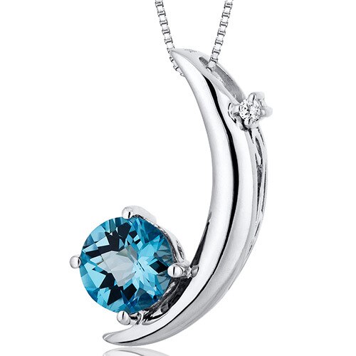 Swiss Blue Topaz Pendant Necklace Sterling Silver Round 1 Cts SP10270