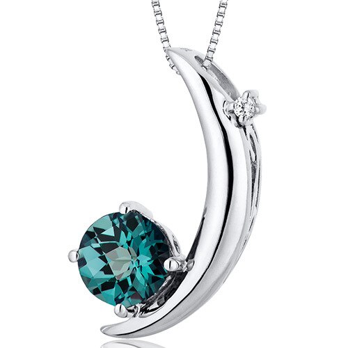 Alexandrite Pendant Necklace Sterling Silver Round 1 Carats