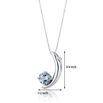 Aquamarine Pendant Necklace Sterling Silver Round 1 Carats