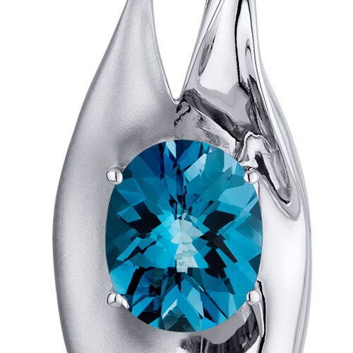 London Blue Topaz Pendant Necklace Sterling Silver Oval 4 Cts