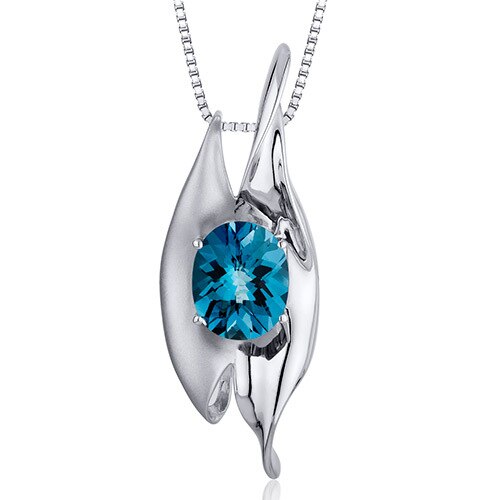 London Blue Topaz Pendant Necklace Sterling Silver Oval 4 Cts