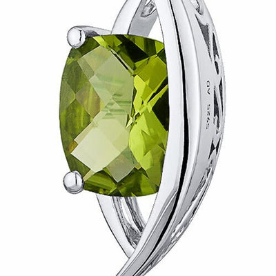 Peridot Floating Gallery Pendant Necklace Sterling Silver 1.50 Carats Radiant Cut