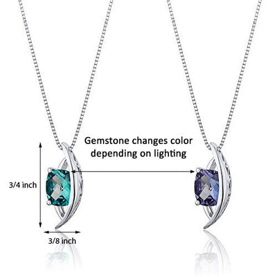 Alexandrite Pendant Necklace Sterling Silver Radiant 2 Carats