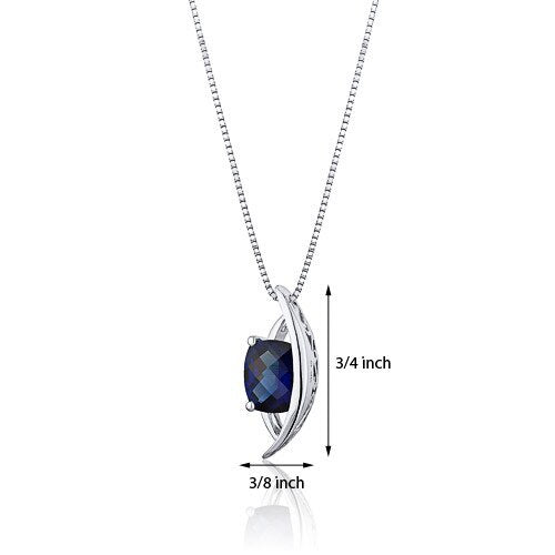 Blue Sapphire Pendant Necklace Sterling Silver Radiant 2 Carat