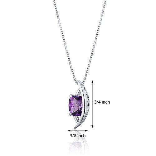 Amethyst Pendant Necklace Sterling Silver Radiant 1.5 Carats