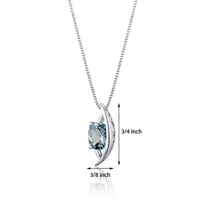 Aquamarine Pendant Necklace Sterling Silver Radiant 1.25 Carat