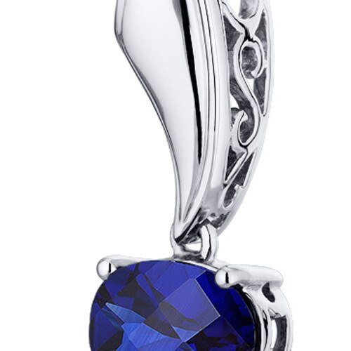 Blue Sapphire Pendant Necklace Sterling Silver Oval 1.75 Carat