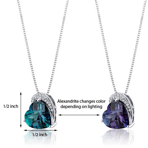 Alexandrite Pendant Necklace Sterling Silver Heart 4.5 Carats