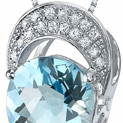 Swiss Blue Topaz Pendant Necklace Sterling Silver Pear 2.5 Cts