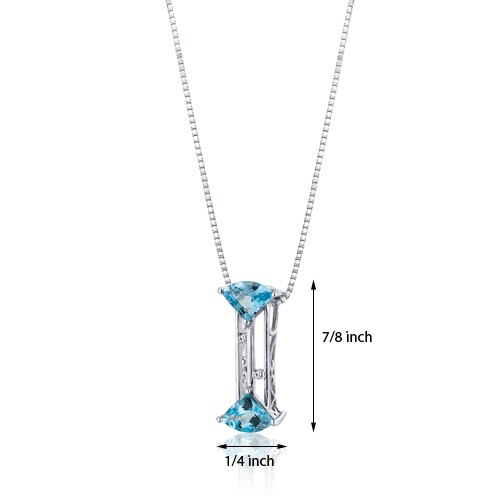 Swiss Blue Topaz Pendant Sterling Silver Fan Cut 2 Carats