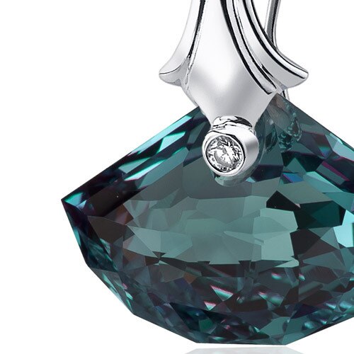 Alexandrite Pendant Necklace Sterling Silver Shell Cut 21 Cts