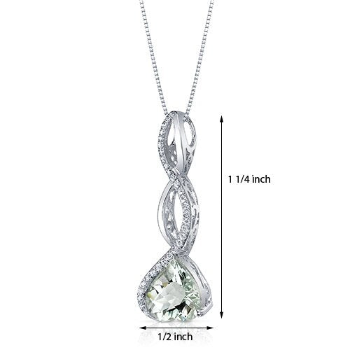 Green Amethyst Pendant Necklace Sterling Silver Heart 3 Carats