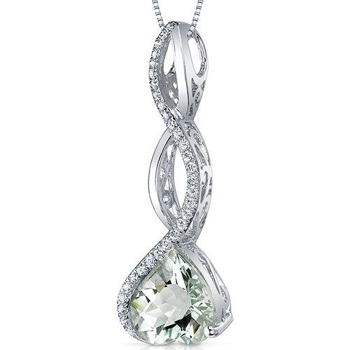 Green Amethyst Pendant Necklace Sterling Silver Heart 3 Carats