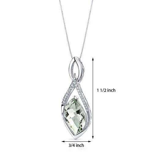 Green Amethyst Pendant Necklace Sterling Silver Leaf Cut 8 Cts