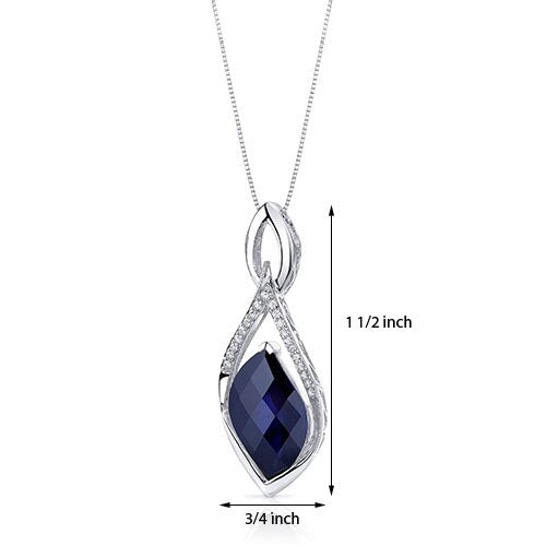 Blue Sapphire Pendant Necklace Sterling Silver Leaf Cut 11 Cts