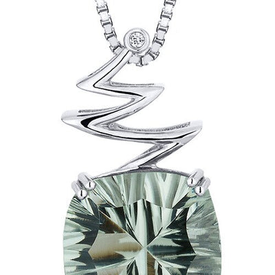 Green Amethyst Pendant Necklace Sterling Silver Cushion 7 Cts