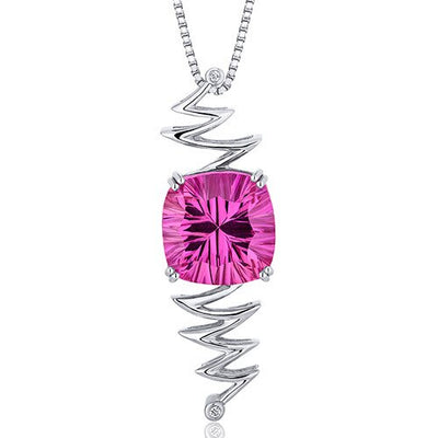 Pink Sapphire Pendant Necklace Sterling Silver Cushion 10 Cts