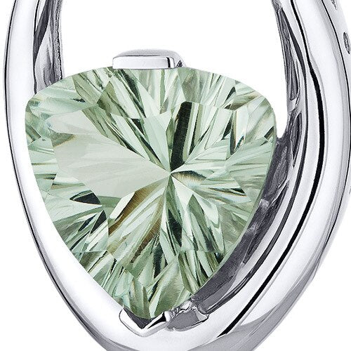 Green Amethyst Pendant Sterling Silver Concave Cut 5 Carats