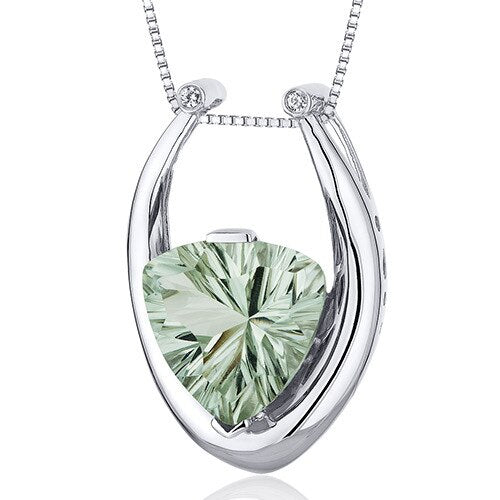 Green Amethyst Pendant Sterling Silver Concave Cut 5 Carats