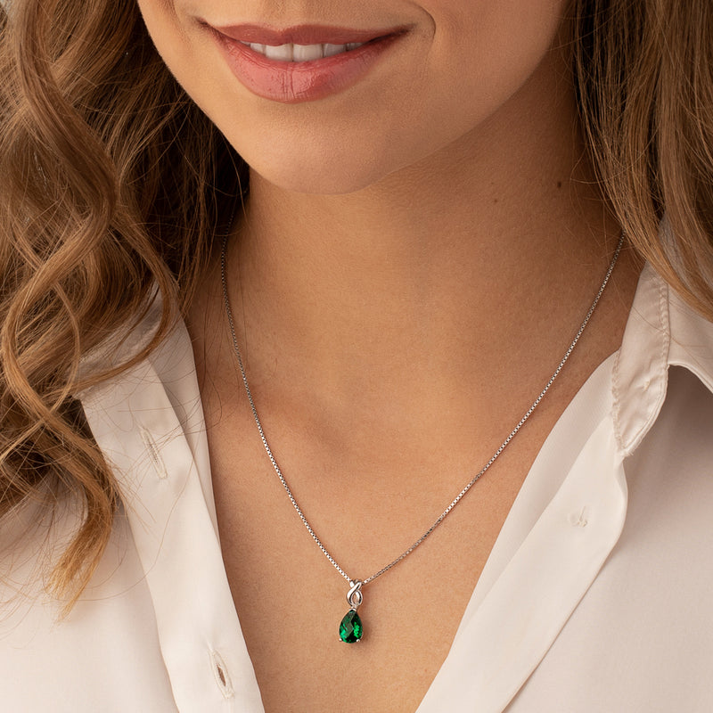 Emerald Pendant Necklace Sterling Silver Pear Shape 3 Carats