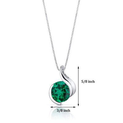 Emerald Pendant Necklace Sterling Silver Round 1.75 Carats