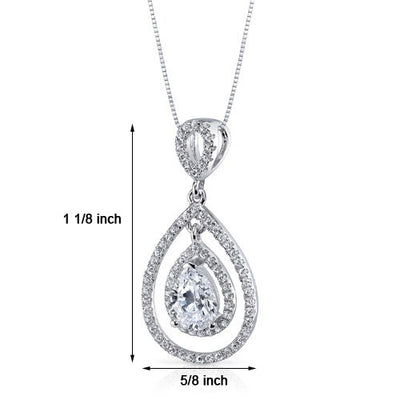 Cubic Zirconia Pendant Necklace Sterling Silver Pear