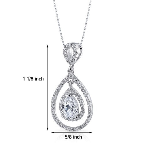 Cubic Zirconia Pendant Necklace Sterling Silver Pear