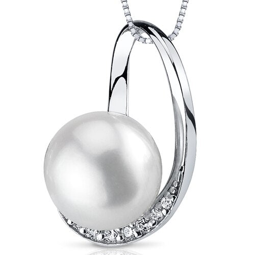 Freshwater Cultured 9.5mm White Pearl Floating Pendant Necklace Sterling Silver