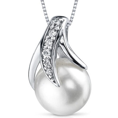 Freshwater Cultured 8mm White Pearl Petal Pendant Necklace Sterling Silver