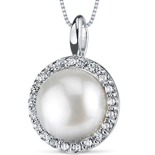 Freshwater Pearl Pendant Sterling Silver Round Button 10 Mm