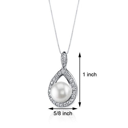 Freshwater Cultured 10mm White Pearl Teardrop Pendant Necklace Sterling Silver