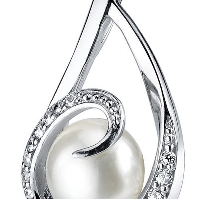 Freshwater Cultured 8mm White Pearl Swirl Teardrop Pendant Necklace Sterling Silver