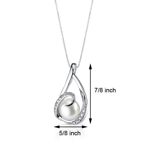Freshwater Cultured 8mm White Pearl Swirl Teardrop Pendant Necklace Sterling Silver
