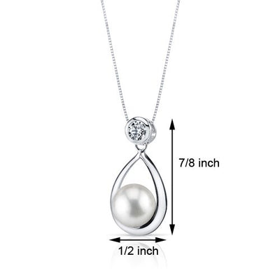 Freshwater Cultured 8.5mm White Pearl Open Teardrop Pendant Necklace Sterling Silver