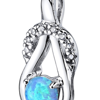 Blue Opal Pendant Necklace Sterling Silver Round 0.5 Carats