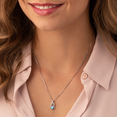Blue Opal Pendant Necklace Sterling Silver Round 0.5 Carats