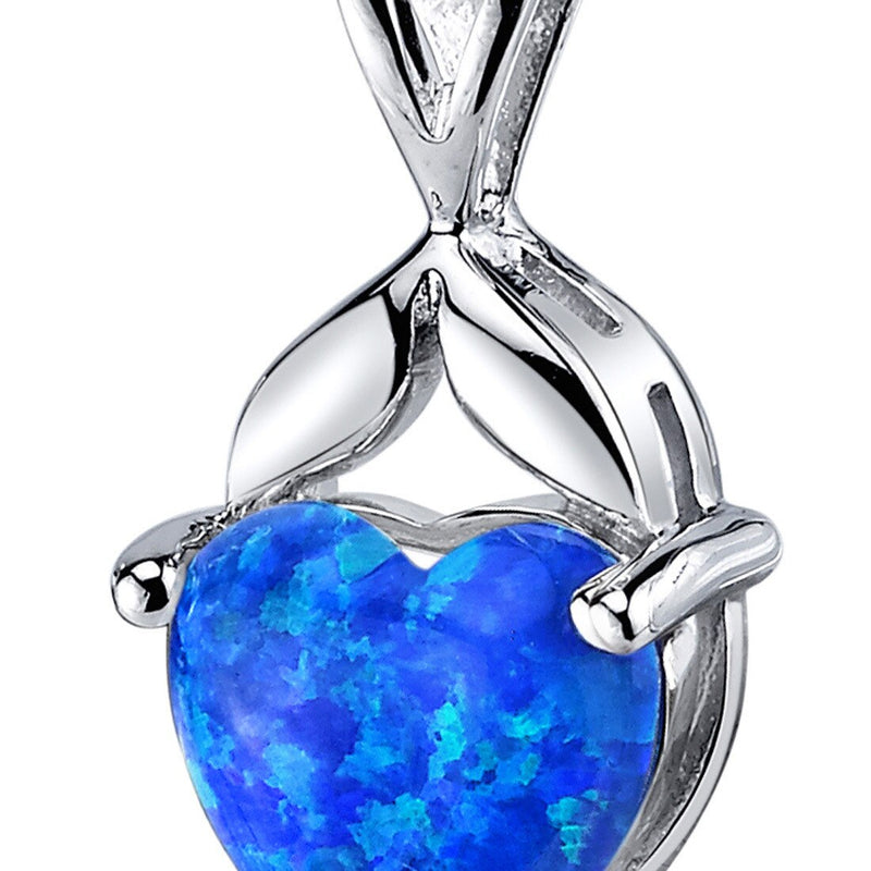 Blue Green Opal Pendant Necklace Sterling Silver Heart 2.5 Cts